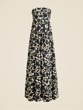 J. Crew Strapless Black and Cream Floral Maxi Dress